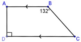 Trapazoid A B C D has parallel bases A B and C D. Angle D is a right angle and Angle B is 132 degrees. These 2 angles are diagonal from each other