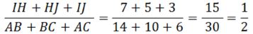 IH+HJ+IJ/AB+BC+AC = 7+5+3/14/10/6 = 15/30 = 1/2