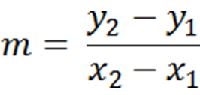 m equals change in y over change in x, which is (y2 - y1) over (x2 - x1)