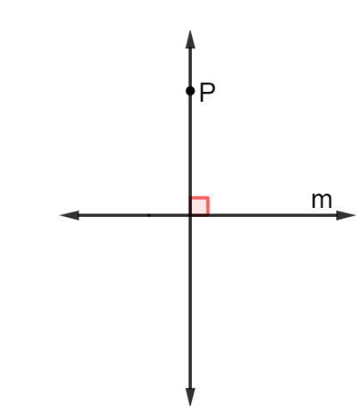 Line m and line p intersect to form a right angle, with a point on line P