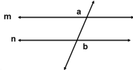 parallel lines m and line n are transversed by a third line; angle a and angle b are alternate exterior angles where the line traverses line m and line n 