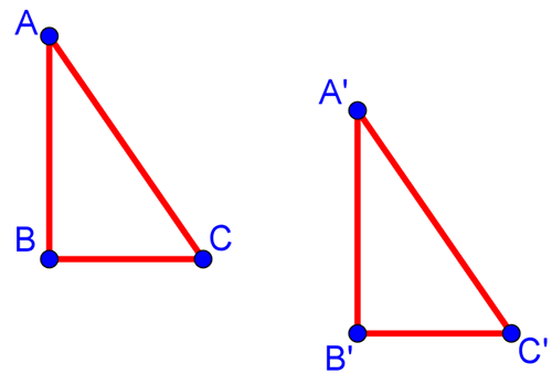 A Triangle with Points A, B, and C and a second triangle that is the same size as Triangle ABC but in a different location (downwards and to the right of the preimage). This second triangle has Points A', B', and C' or Points A prime, B prime, and C prime and is called Triangle A'B'C'.