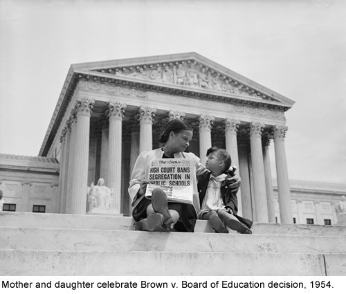 Mother and daughter at U.S. Supreme Court/Brown v. Board of Education, 1954.