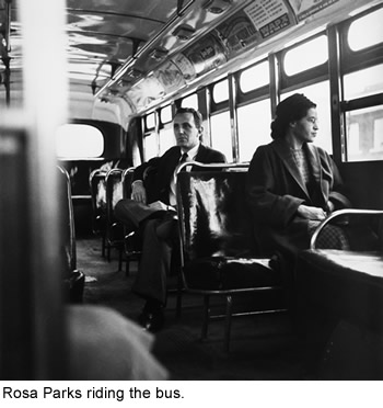 Rosa Parks riding the bus.