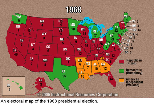Electoral map of the 1968 presidential election.