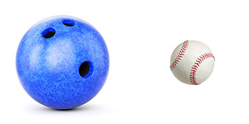 a bowling ball and a baseball