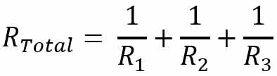 equation R sub total is equal to the fraction 1 over R sub 1 plus the fraction 1 over R sub 2 plus the fraction 1 over R sub 3.