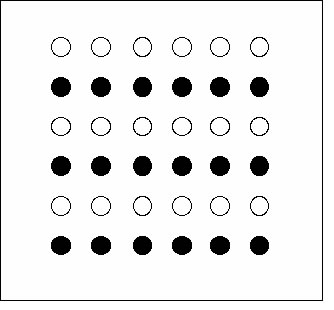"Image shows six horizontal rows of dots with a white row then a black row repeated"