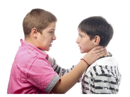 Image of a boy choking another boy"