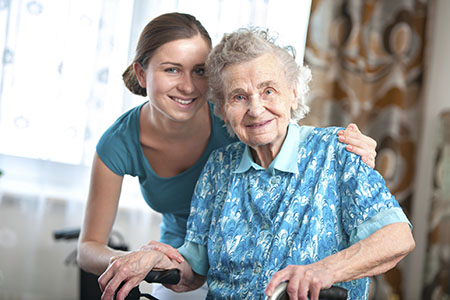 Elderly woman with teenager