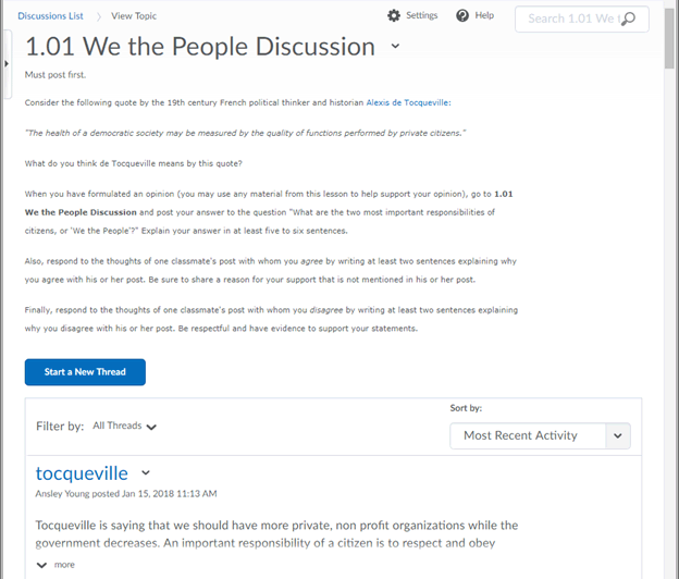 View of Discussion page showinprompt. 
