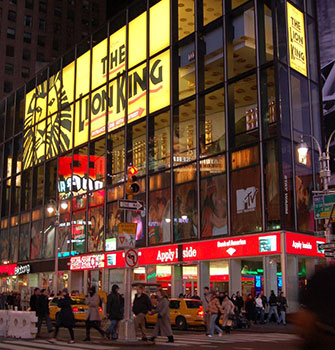 Lion King Broadway sign on a New York City street