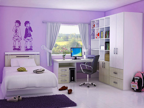 bedroom with purple walls