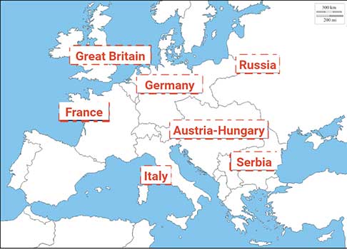 map of Europe with completed country labels