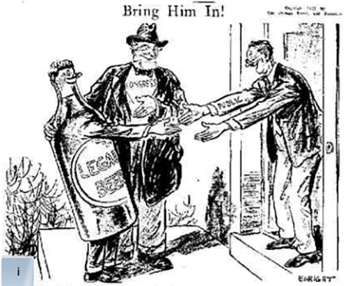 A political cartoon which features a man reaching to embrace an anthropomorphized bottle labelled 'legal beer'. The caption reads 'Bring Him In'.