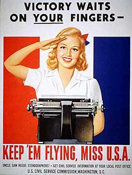 Victory waits on your fingers. Keep 'em flying Miss U.S.A. poster