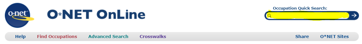 screen shot of o-net online website to search for occupation