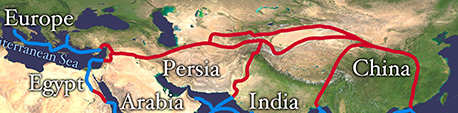 satelite image with silk road  marked