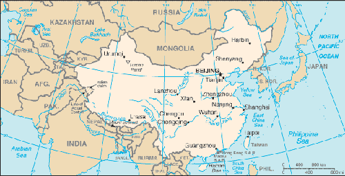 China is south of Russia and Mongolia