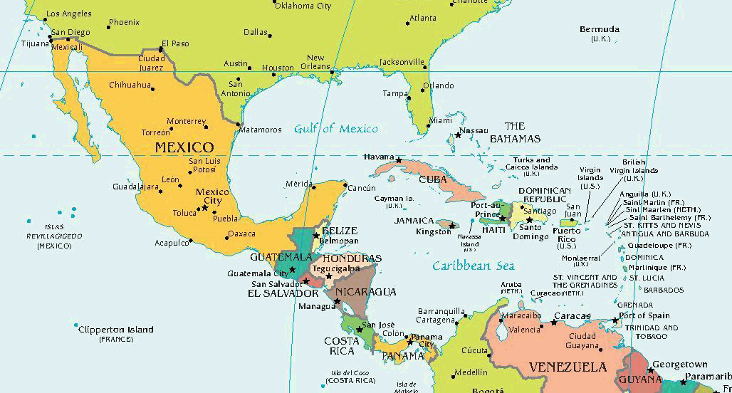 map of caribbean islands with capitals
