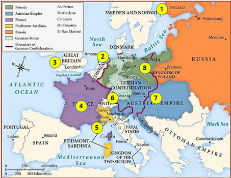 Europe map after the Congress of Vienna