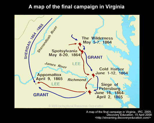 A map of the final campaign in Virginia.