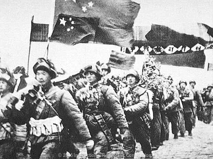 Chinese troops entering Korea in late 1950