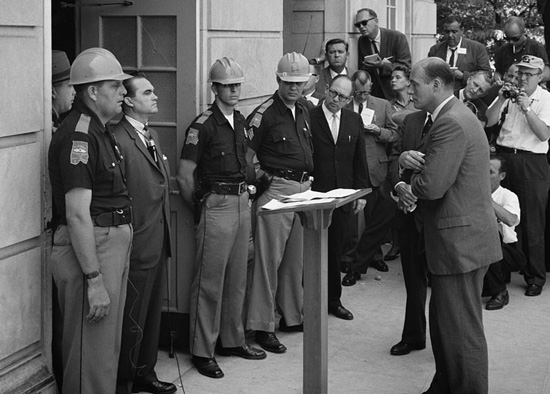 Governor George Wallace attempting to block integration at the University of Alabama
